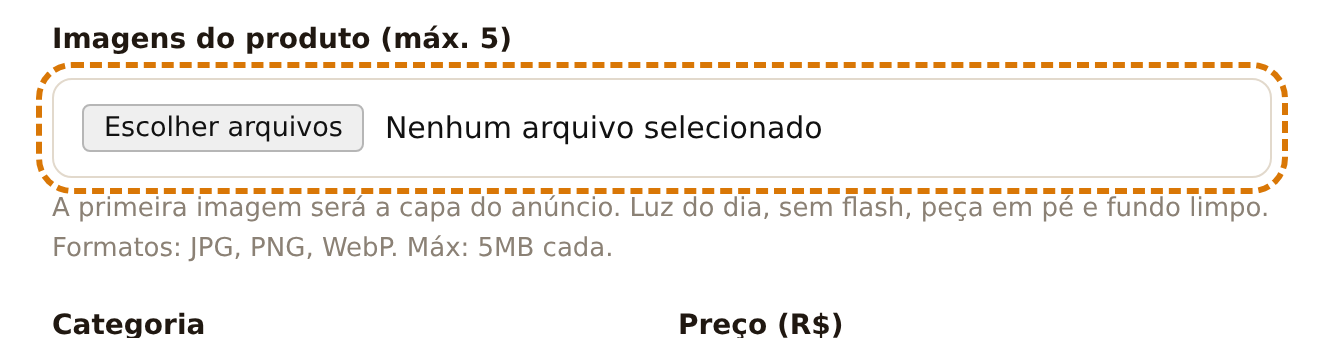 Campo de imagens do produto marcado